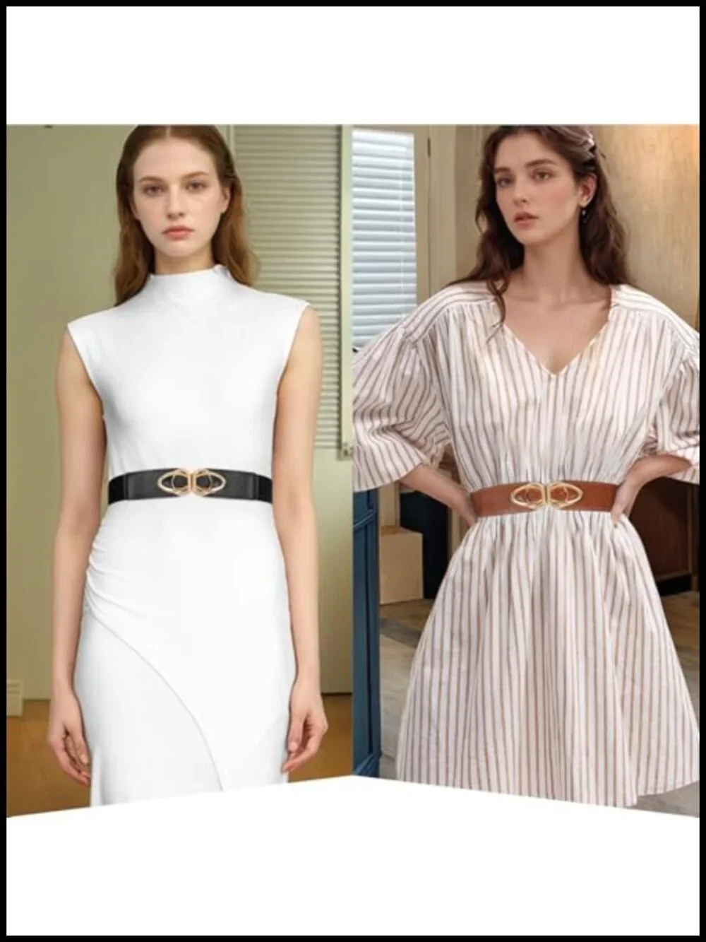 Thin Elastic Belts for Women 4 Pack with Gold Buckle Skinny Stretch Vintage